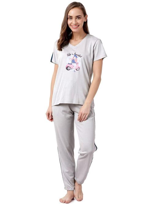 grey solid printed nightwear pajama set - 17927895 - Very Small Image - 1