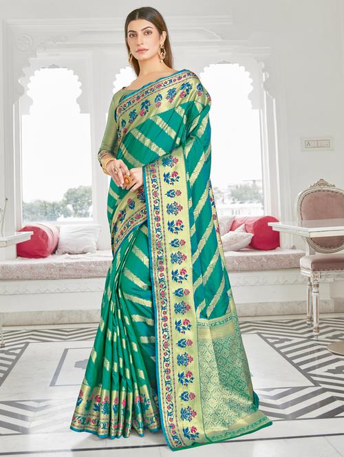 turquoise silk saree - 17928504 - Very Small Image - 1