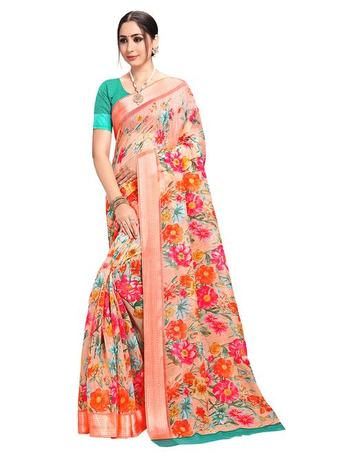 floral printed saree with blouse - 17928748 - Very Small Image - 1