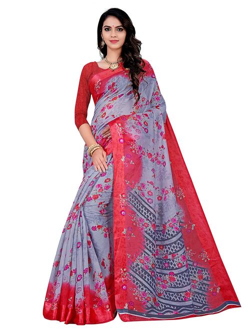 floral printed saree with blouse - 17928755 - Very Small Image - 1