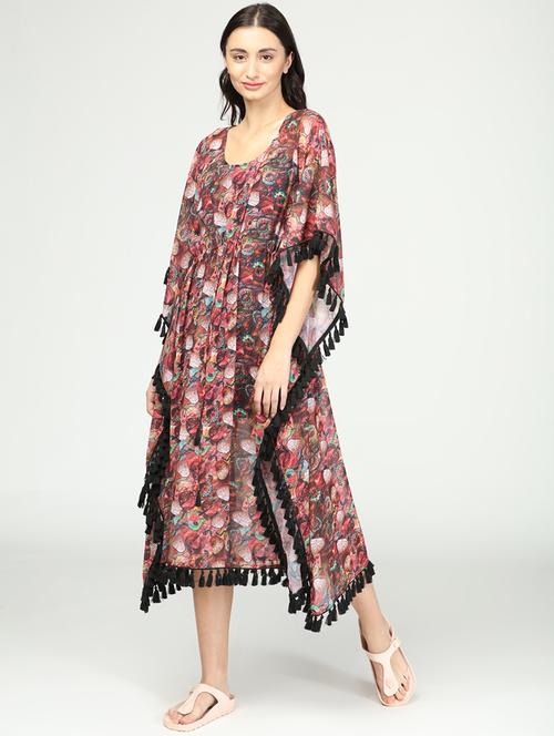 tassel laced printed kaftan dress - 17928759 - Very Small Image - 1