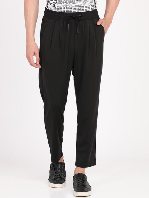 black solid pleated casual trouser - 17928901 - Very Small Image - 1