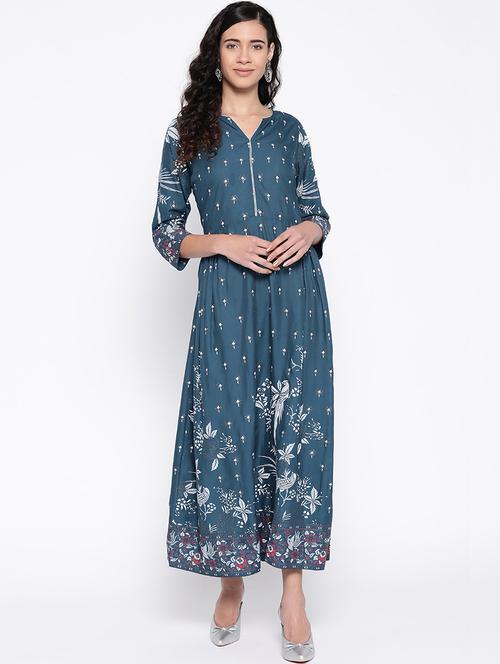 printed a-line ethnic dress - 17929188 - Very Small Image - 1
