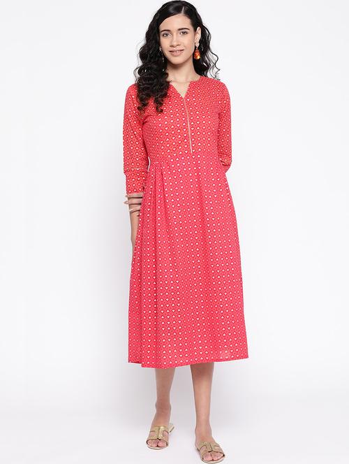 printed a-line ethnic dress - 17929189 - Very Small Image - 1