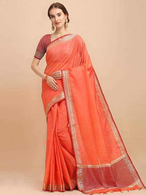 floral handloom saree with blouse - 17929477 - Very Small Image - 1