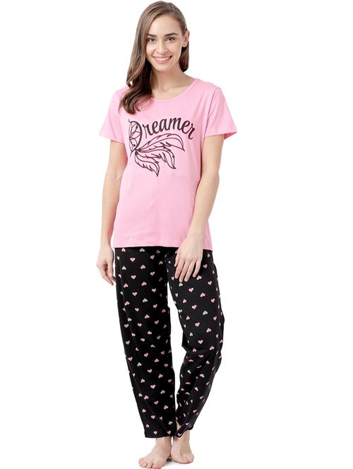 round neck printed nightwear pajama set - 17929747 - Very Small Image - 1