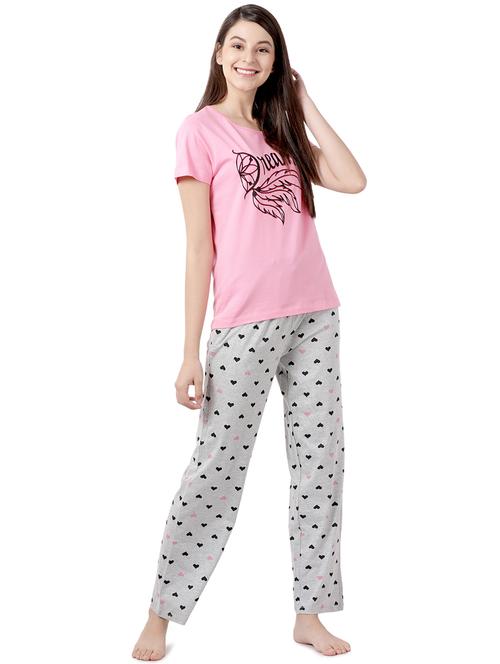 round neck printed nightwear pajama set - 17929749 - Very Small Image - 1