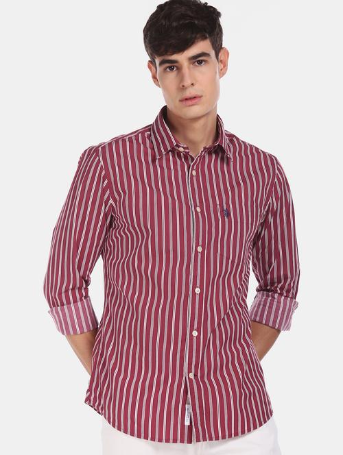 maroon striped casual shirt - 17930723 - Very Small Image - 1