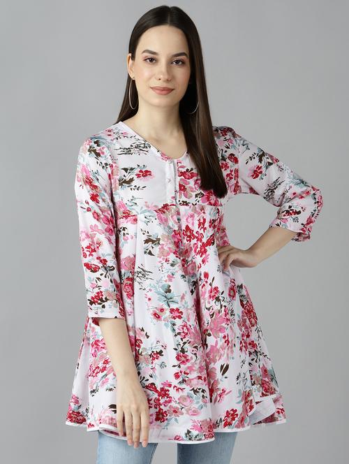 v-neck floral flared top - 17930975 - Very Small Image - 1