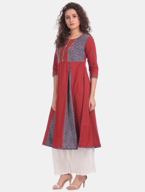 color block flared kurta - 17931980 - Very Small Image - 1