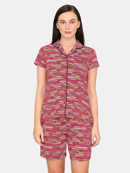 lapel neck printed nightwear shorts set - 17933777 - Very Small Image - 1