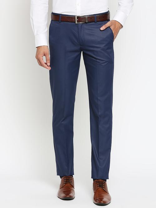 navy blue textured flat front formal trouser - 17933880 - Very Small Image - 1