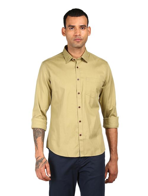 khaki solid casual shirt - 17933966 - Very Small Image - 1