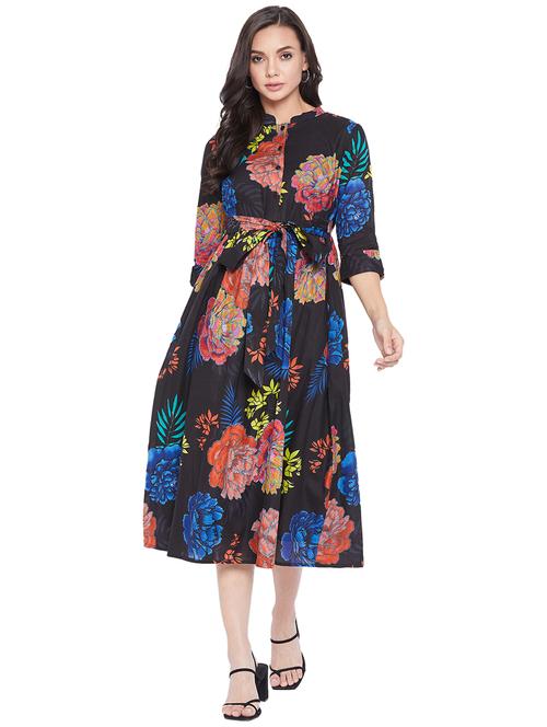 tie front floral a-line dress - 17933995 - Very Small Image - 1