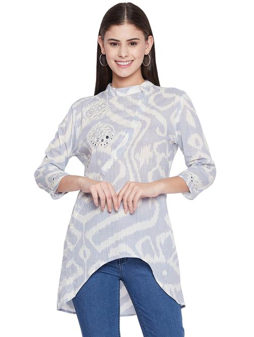 mock neck printed asymmetric tunic - 17934000 - Very Small Image - 1