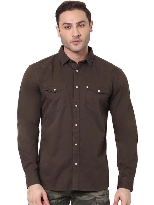 olive green solid casual shirt - 17934007 - Very Small Image - 1