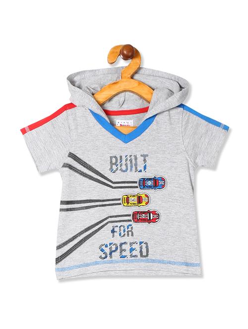 hooded neck printed t-shirt - 17935017 - Very Small Image - 1