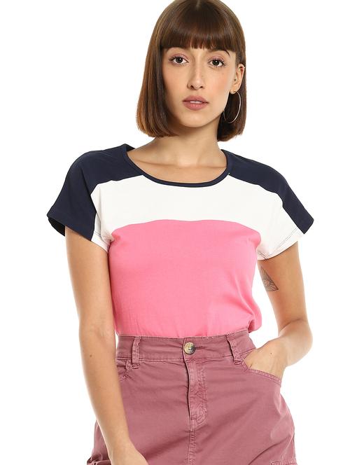 round neck color block tee - 17935133 - Very Small Image - 1