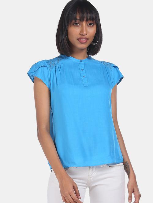 mandarin neck solid top - 17935261 - Very Small Image - 1