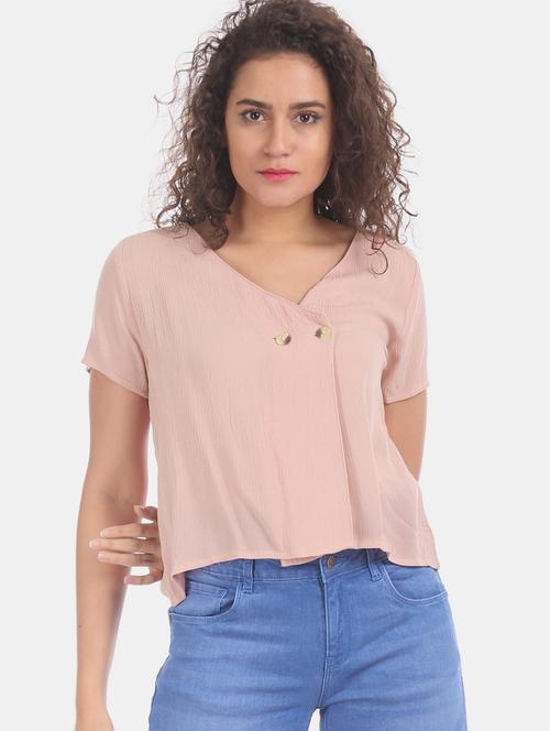 v-neck solid top - 17935462 - Very Small Image - 1