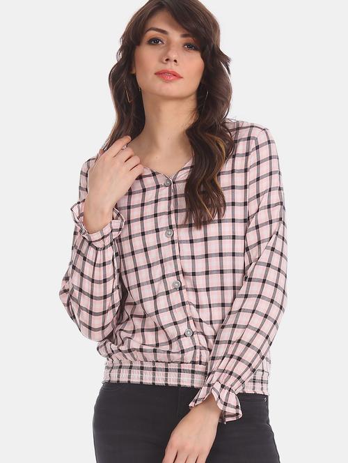 v-neck checkered top - 17935468 - Very Small Image - 1