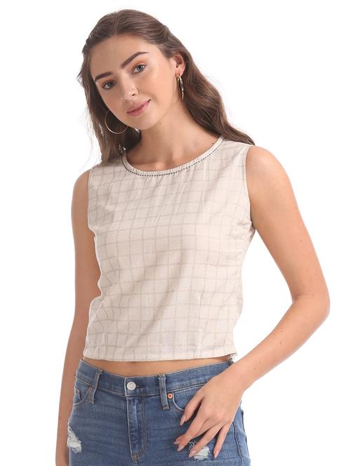 round neck checkered top - 17935519 - Very Small Image - 1