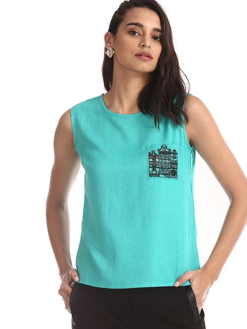 round neck solid top - 17935534 - Very Small Image - 1