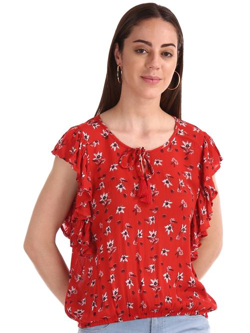 tie front floral top - 17935611 - Very Small Image - 1