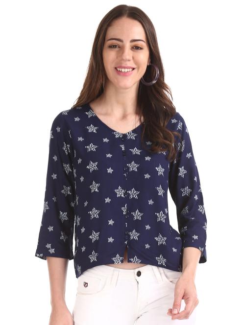 v-neck printed top - 17935653 - Very Small Image - 1