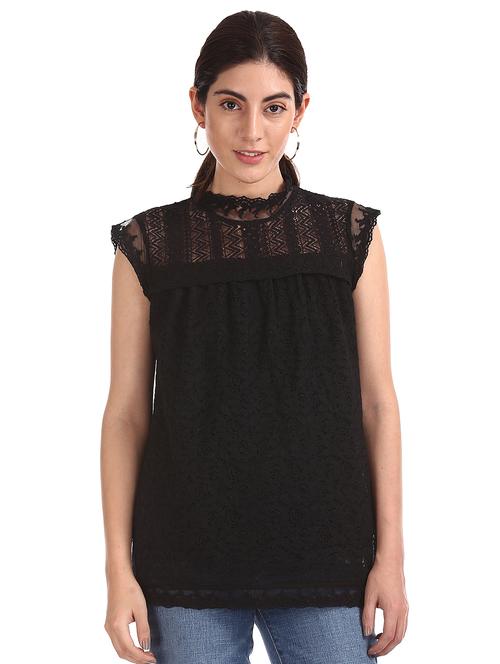 mock neck self design top - 17935688 - Very Small Image - 1