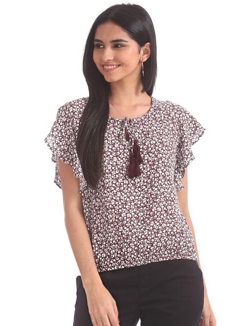 tie up neck floral top - 17935844 - Very Small Image - 1