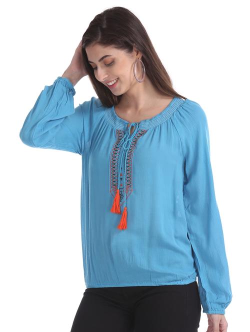 tie up neck blouson top - 17935934 - Very Small Image - 1