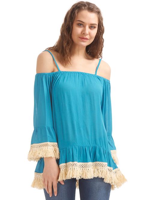 cold shoulder fringed hem top - 17935936 - Very Small Image - 1
