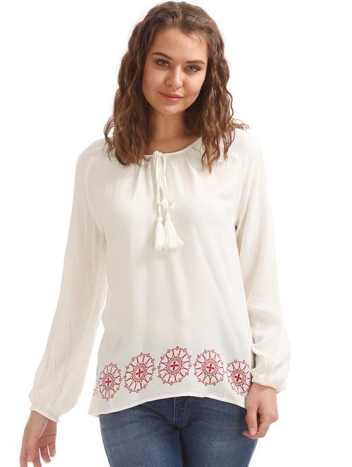 tie up neck printed top - 17935937 - Very Small Image - 1