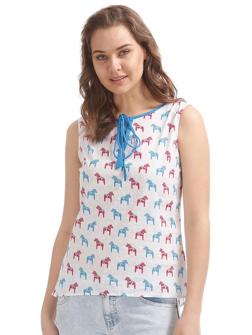 tie up neck printed top - 17935940 - Very Small Image - 1