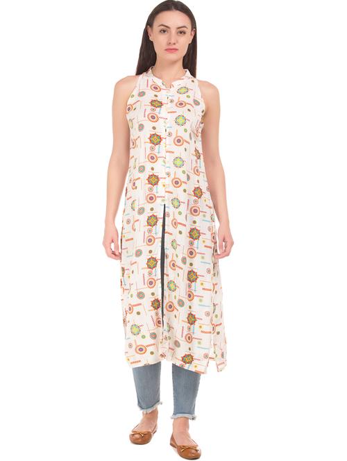 mandarin neck printed top - 17935976 - Very Small Image - 1