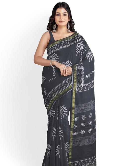 grey linen saree - 17937297 - Very Small Image - 1