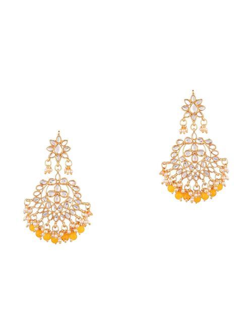 yellow kundan crystal chandellier earring - 17937752 - Very Small Image - 1