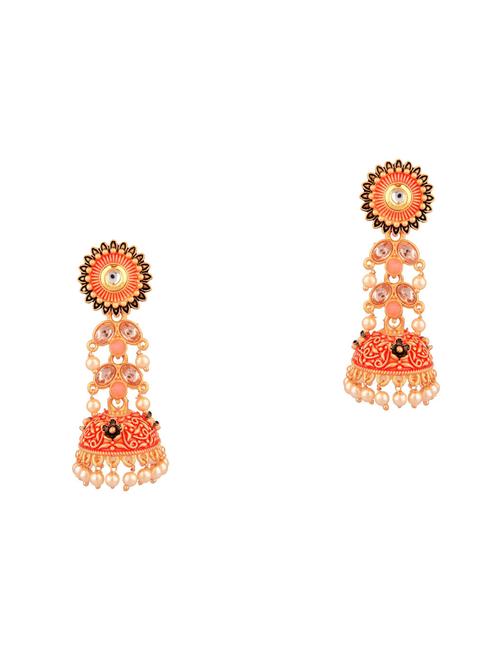 orange antique kundan dangle big jhumka earrings - 17937757 - Very Small Image - 1