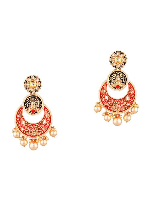red kundan crystal chandballi earrings - 17937767 - Very Small Image - 1