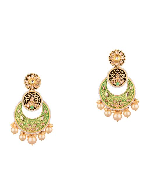 green kundan crystal chandballi earrings - 17937768 - Very Small Image - 1