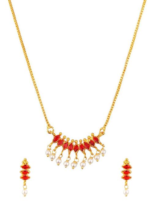 red pendant chain necklace earrings set - 17937911 - Very Small Image - 1
