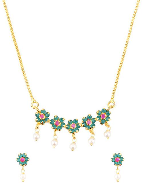 multi colored floral pendant chain necklace earrings set - 17937912 - Very Small Image - 1
