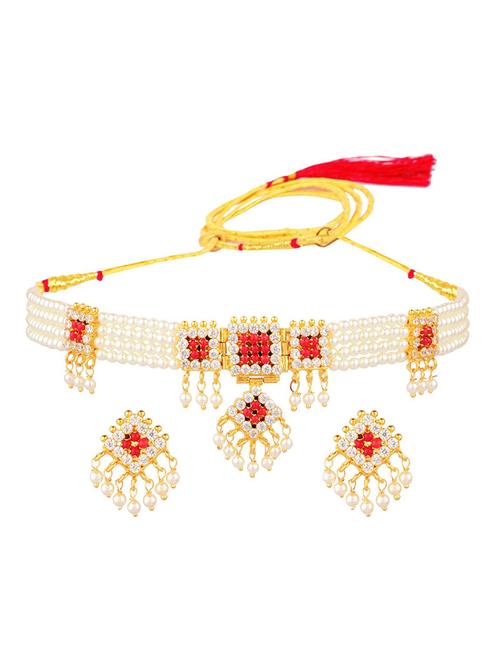 red beads choker necklace earrings set - 17937919 - Very Small Image - 1
