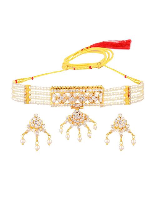 white cubic zirconia beads choker necklace earrings set - 17937922 - Very Small Image - 1