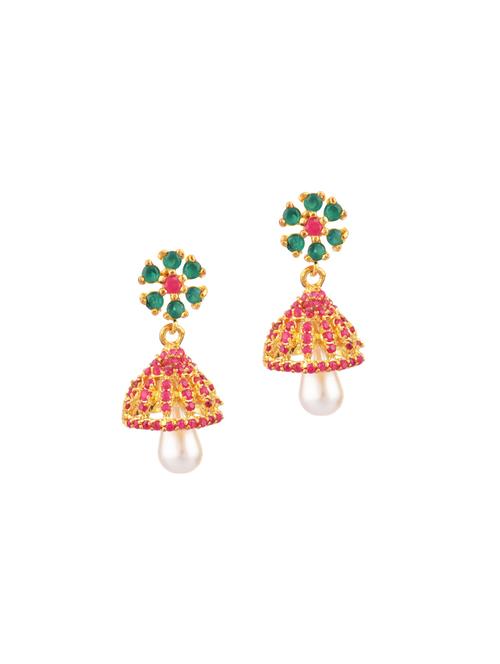 multi colored cubic zirconia jhumka dangle earrings - 17947635 - Very Small Image - 1