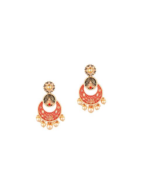 red kundan crystal chandballi earrings set - 17947671 - Very Small Image - 1