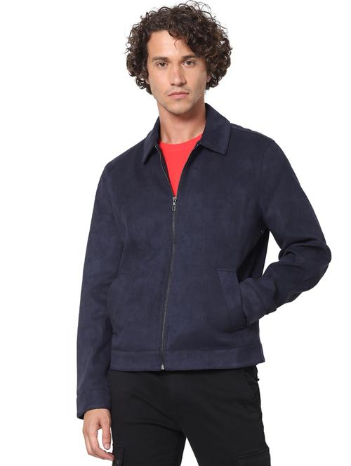 dark blue solid casual jacket - 17947913 - Very Small Image - 1