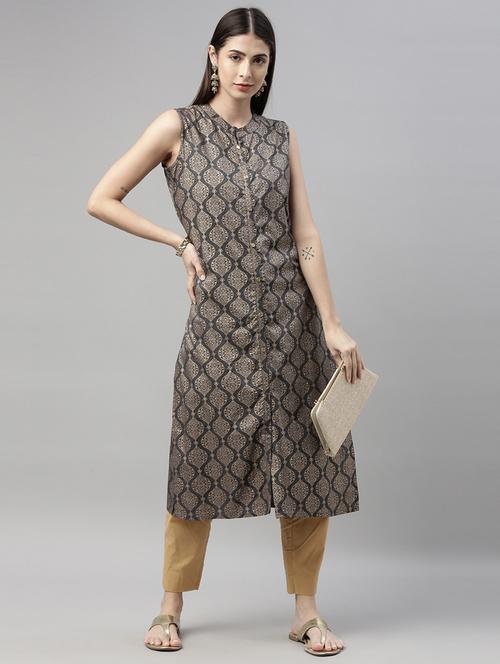 foil print straight kurta - 17948144 - Very Small Image - 1