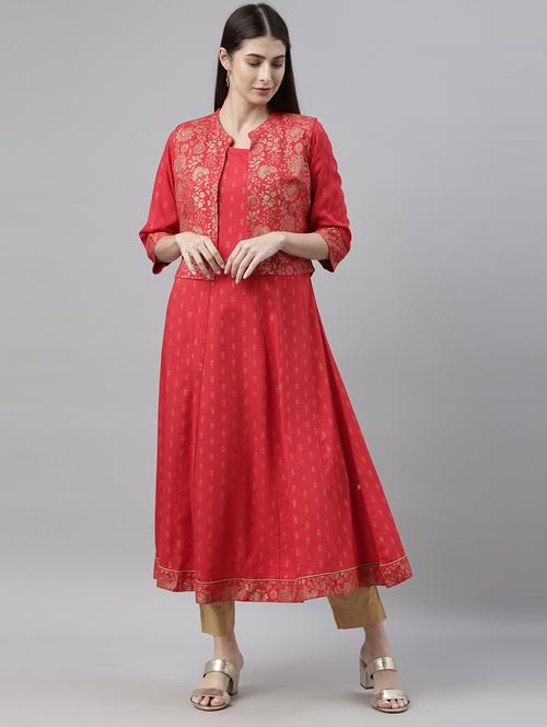 printed anarkali kurta with jacket - 17948149 - Very Small Image - 1
